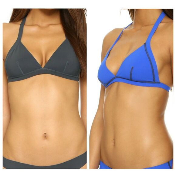 VITAMIN A reversible Odette triangle halter swim bikini top gray blue XS 4 NEW - Picture 6 of 6